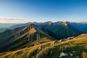 AI generated Evening Light Caressing Rocky Peaks photo