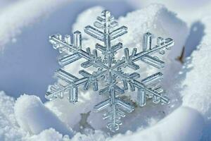 AI generated Close up of Snowflake in Snow photo