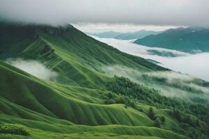 AI generated Misty Green Valleys and Peaks photo