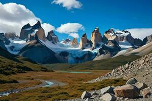 ai generado espectacular torres del paine foto