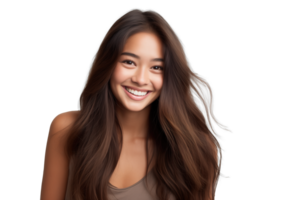 AI generated Natural Woman with a Bright Smile and Flowing Hair png