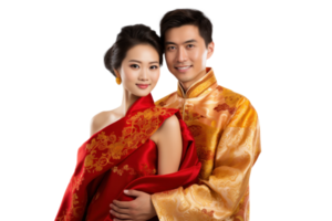 ai genererad asiatisk par i traditionell Kläder på klar bakgrund png
