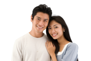 ai generato asiatico coppia sorridente su trasparente sfondo png