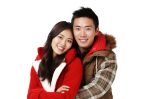 AI generated Asian Couple Embracing with Warm Smiles png