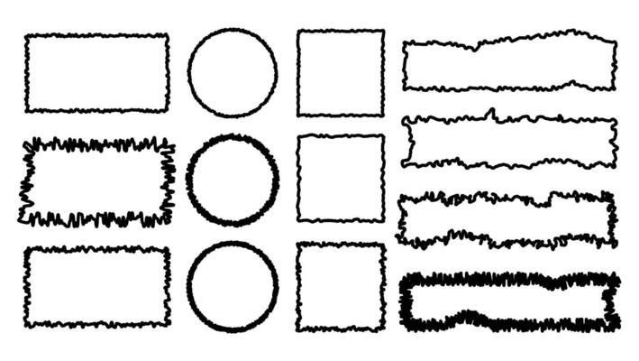 Rectangle grunge frame with rough torn edge. Jagged shape label border vector. Cut or tear box boarder for craft. Geometric textbox collection with zigzag tattered scrap. Ragged template sheet.
