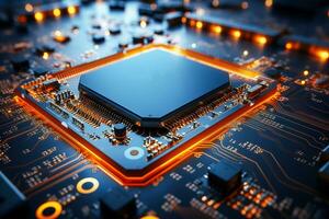 AI generated Highly detailed tech textures, AI Chrome supercomputer, insane level of detail on all circuits. photo
