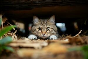 AI generated Emotion of fear, portrait of a cat with big eyes, emotional look of an animal. photo