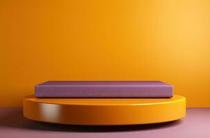 AI generated Orange podium and minimal abstract background, ai technology photo