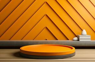 AI generated Orange podium and minimal abstract background, ai technology photo