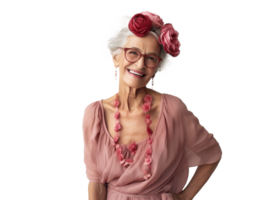 ai gegenereerd elegant senior dame met blij glimlach png