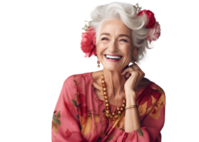 AI generated Joyful Senior Woman with Flowers in Hair png