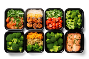 AI generated meal prep, png file of isolated cutout object with shadow on transparent background.