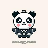 simple panda mascot wearing Japanese costume logo illustration vector