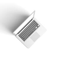 Laptop open display with blank screen isolated on white background for ads top view right photo