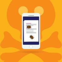 Malware notification on smartphone notice vector, flat mobile phone and skull bones bubble red alert, concept of spam data, fraud internet error message, insecure connection, online scam, virus. vector
