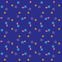 Seamless pattern design of cute stars, circle and square on blue background. Decorating for wrapping paper, wallpaper, fabric, backdrop and etc. vector