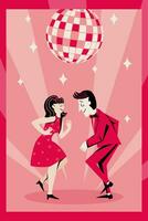 Template for invitation, banner, poster. Loving couple dancing in a bar at a party. Retro-style. Minimalism. vector