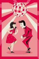 Template for invitation, banner, poster. Loving couple dancing at a party. Retro-style. Minimalism. vector
