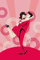 Template for invitation, banner, poster. Loving couple at a winding retro party. Psychedelic background. Retro style. Minimalism. vector