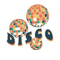 Disco ball. Fun. Groovy. Clockwork elements in retro hippie style of the 70s. vector