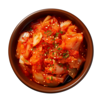 ai gerado uma tigela do coreano comida, chinês repolho Kimchi, topo Visão isolado em uma transparente fundo png