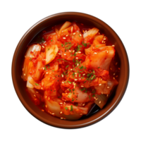 ai generado un cuenco de coreano alimento, chino repollo kimchi, parte superior ver aislado en un transparente antecedentes png