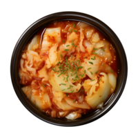 ai generado un cuenco de coreano alimento, chino repollo kimchi, parte superior ver aislado en un transparente antecedentes png