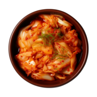 ai generato un' ciotola di coreano cibo, Cinese cavolo kimchi, superiore Visualizza isolato su un' trasparente sfondo png