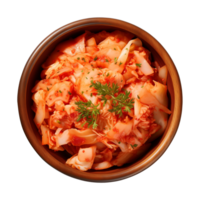 ai generiert ein Schüssel von Koreanisch Essen, Chinesisch Kohl Kimchi, oben Aussicht isoliert auf ein transparent Hintergrund png