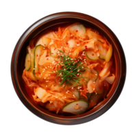 ai generado un cuenco de coreano alimento, chino repollo kimchi, parte superior ver aislado en un transparente antecedentes png