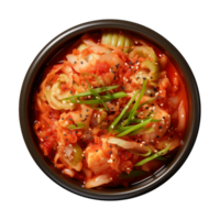 ai generado un cuenco de coreano alimento, chino repollo kimchi, parte superior ver aislado en un transparente antecedentes png