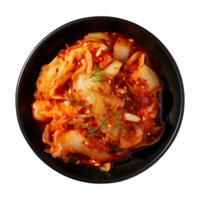 ai gerado uma tigela do coreano comida, chinês repolho Kimchi, topo Visão isolado em uma transparente fundo png