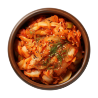 ai generado un cuenco de coreano alimento, chino repollo kimchi, parte superior ver aislado en un transparente antecedentes png