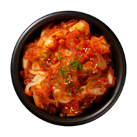 ai gegenereerd een kom van Koreaans voedsel, Chinese kool kimchi, top visie geïsoleerd Aan een transparant achtergrond png