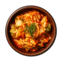 ai gerado uma tigela do coreano comida, chinês repolho Kimchi, topo Visão isolado em uma transparente fundo png