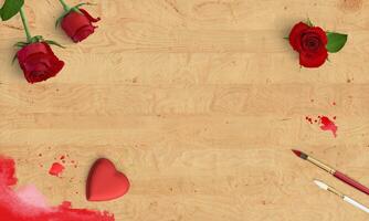 Love and rose for valentines day wood texture background photo