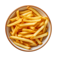 AI generated a bowl of french fries isolated on a transparent background, top view png