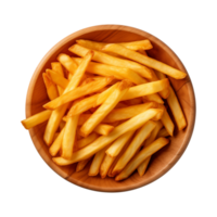 AI generated a bowl of french fries isolated on a transparent background, top view png