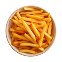 AI generated a bowl of french fries isolated on a transparent background, top view png