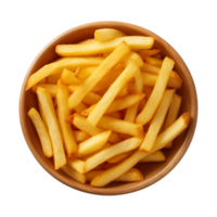 ai generado un cuenco de francés papas fritas aislado en un transparente fondo, parte superior ver png