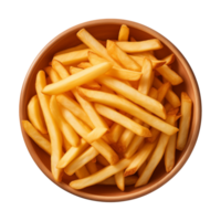 AI generated a bowl of french fries isolated on a transparent background, top view png