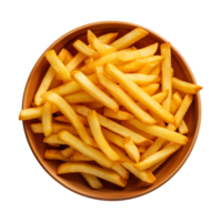 ai generado un cuenco de francés papas fritas aislado en un transparente fondo, parte superior ver png