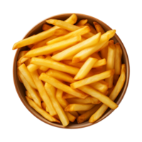 AI generated a bowl of french fries isolated on a transparent background, top view png