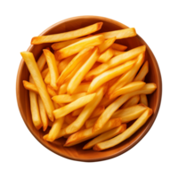 ai generado un cuenco de francés papas fritas aislado en un transparente fondo, parte superior ver png