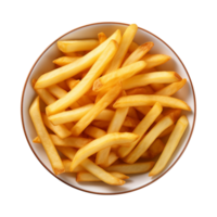 AI generated a bowl of french fries isolated on a transparent background, top view png