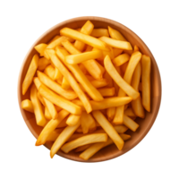 AI generated a bowl of french fries isolated on a transparent background, top view png