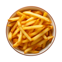 AI generated a bowl of french fries isolated on a transparent background, top view png