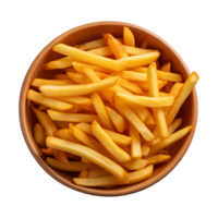 ai gerado uma tigela do francês fritas isolado em uma transparente fundo, topo Visão png