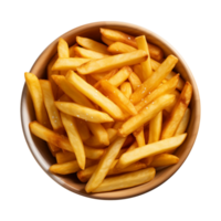 AI generated a bowl of french fries isolated on a transparent background, top view png