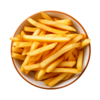 AI generated a bowl of french fries isolated on a transparent background, top view png